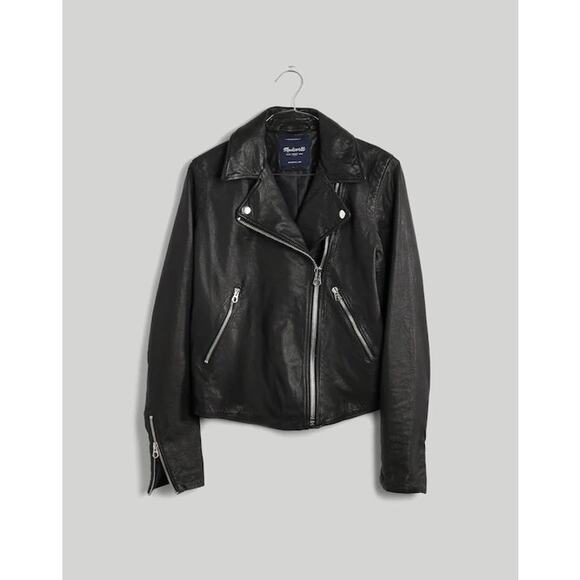 $525 New Madewell Washed Leather Motorcycle Jacket - Black - Small - Picture 1 of 11